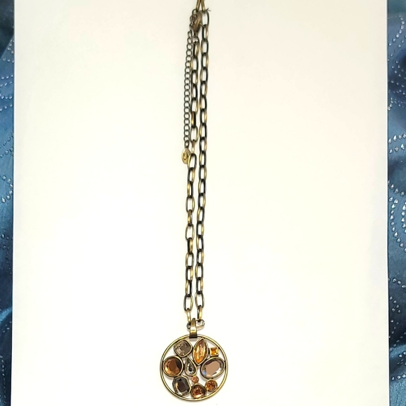 Cookie Lee Oxidized Brass With Multi  Colored Glass Pendant - Picture 2 of 4